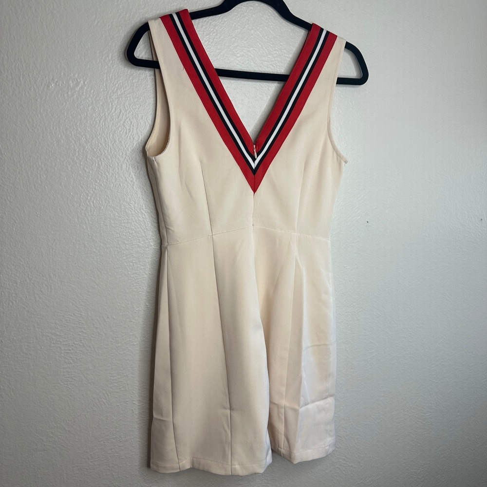 English Factory Varsity Stripe Mini Dress Cream Striped V-Neck Size Small NWT - Picture 8 of 8